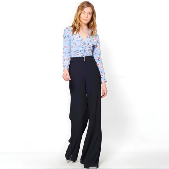VERONICA BEARD Maisle Silk Ruched Blue Floral Top